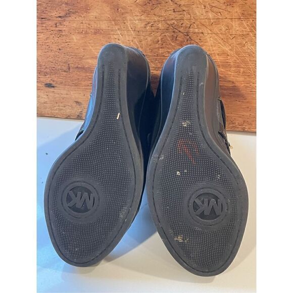 MICHAEL KORS Black Patent LIZZIE Hi High Top Wedge Platform Sneakers Booties 7.5 - Picture 5 of 13